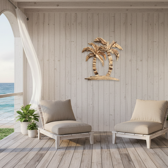 Add relaxed coastal charm to your home with the Nalu Driftwood Palm Wall Art. Handcrafted from natural driftwood, this unique 55cm palm design brings warmth, texture, and holiday style to any space.
