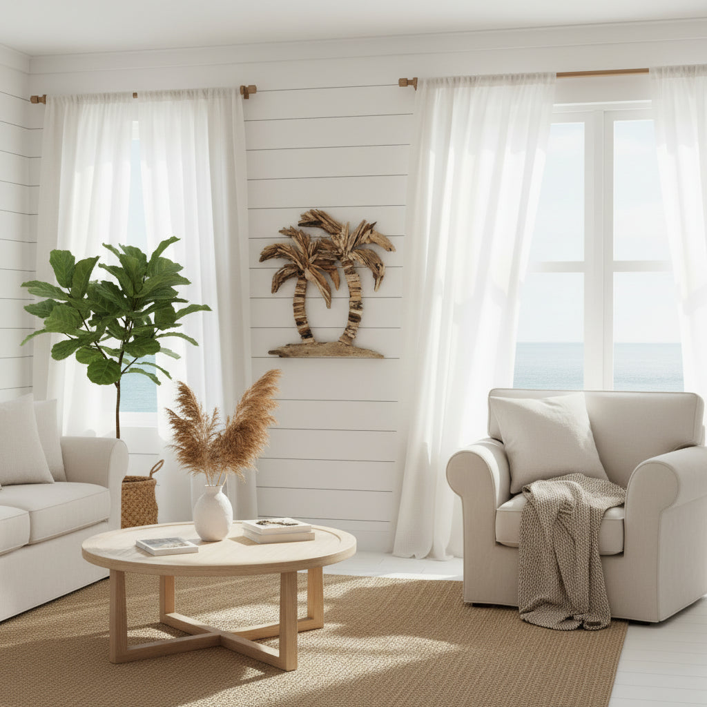 Add relaxed coastal charm to your home with the Nalu Driftwood Palm Wall Art. Handcrafted from natural driftwood, this unique 55cm palm design brings warmth, texture, and holiday style to any space.