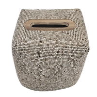 Luxe Hand Beaded Square Tissue Box Cover Natural