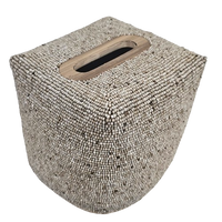 Luxe Hand Beaded Square Tissue Box Cover Natural