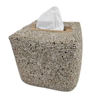 Luxe Hand Beaded Square Tissue Box Cover Natural