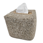 Luxe Hand Beaded Square Tissue Box Cover Natural