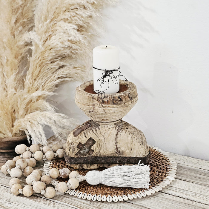 Bleached Vintage Indian Seeder Candle Holder | Style 3