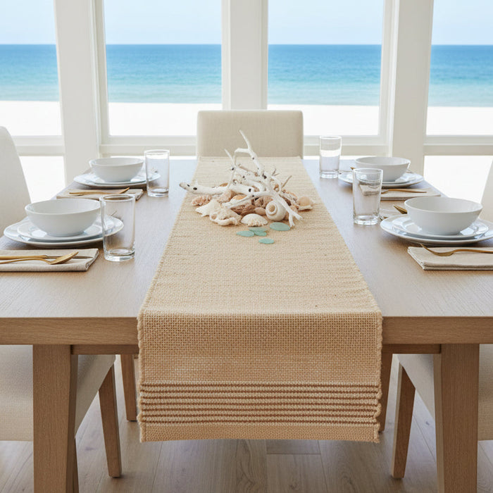 Jute beach house coastal neutral table runner