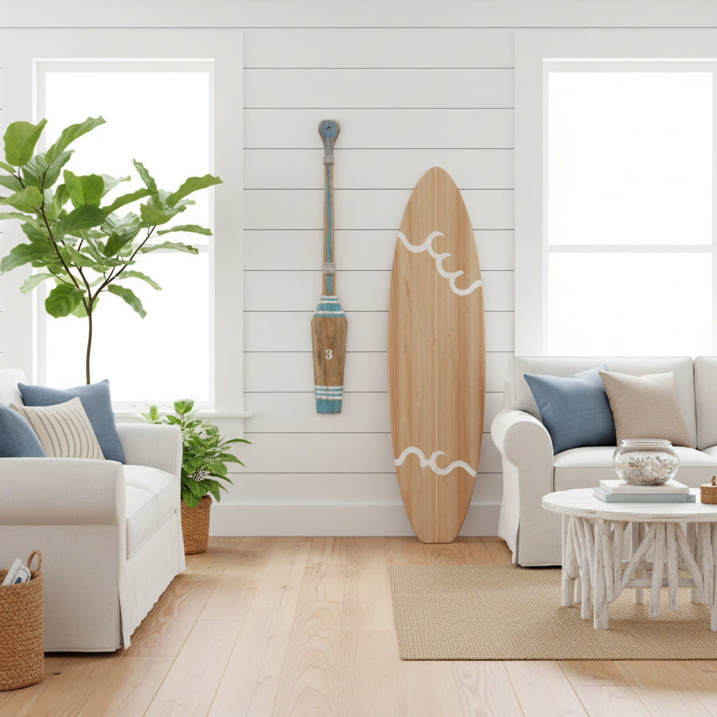 Reclaimed wooden oar 90 cm natural timber coastal Hamptons wall decor nautical home accent