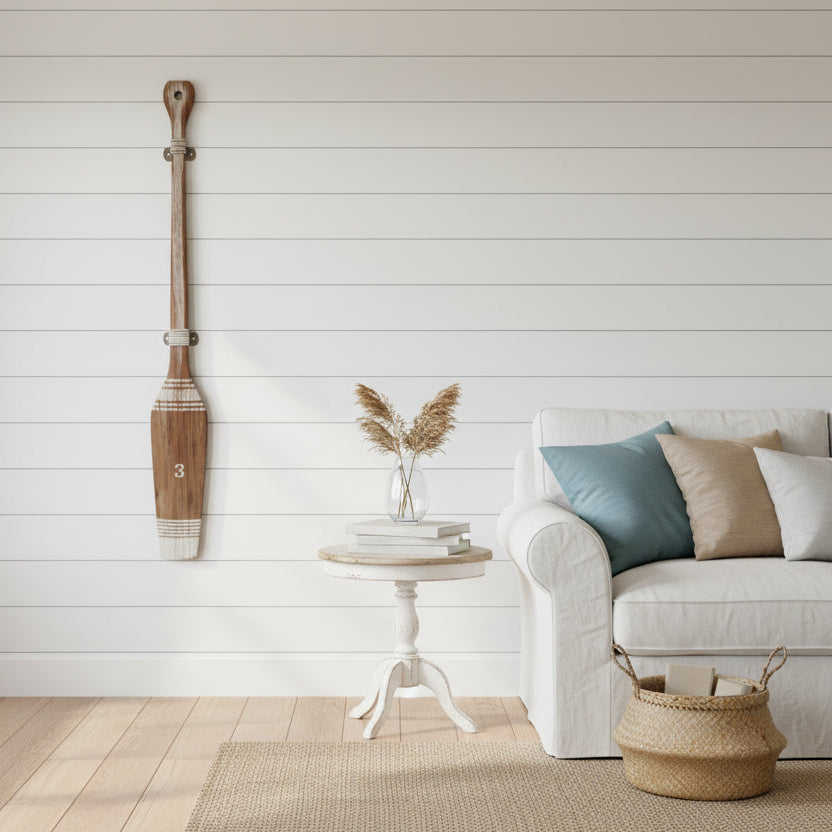 Wooden decorative oar with rustic finish for coastal beach house interiors
