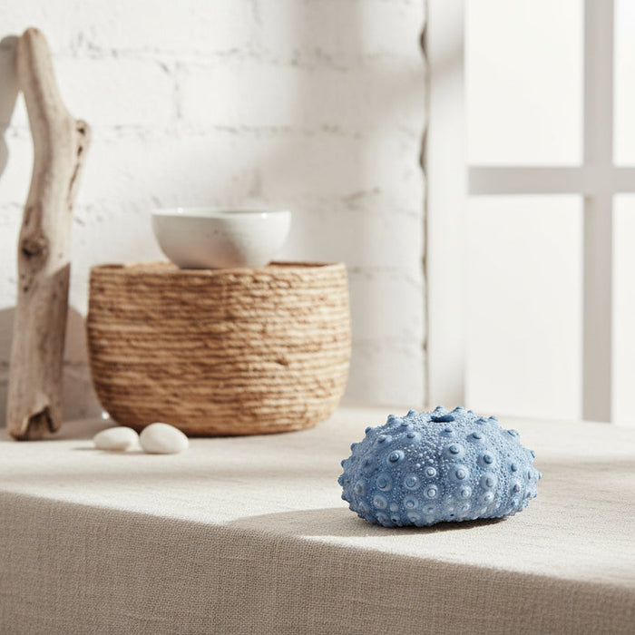 Blue resin sea urchin decorative sculpture ornament for coastal decor