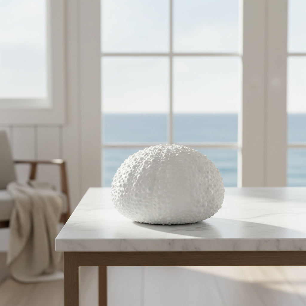 Oversize giant resin decorative sea urchin sculpture for coastal and beach house decor