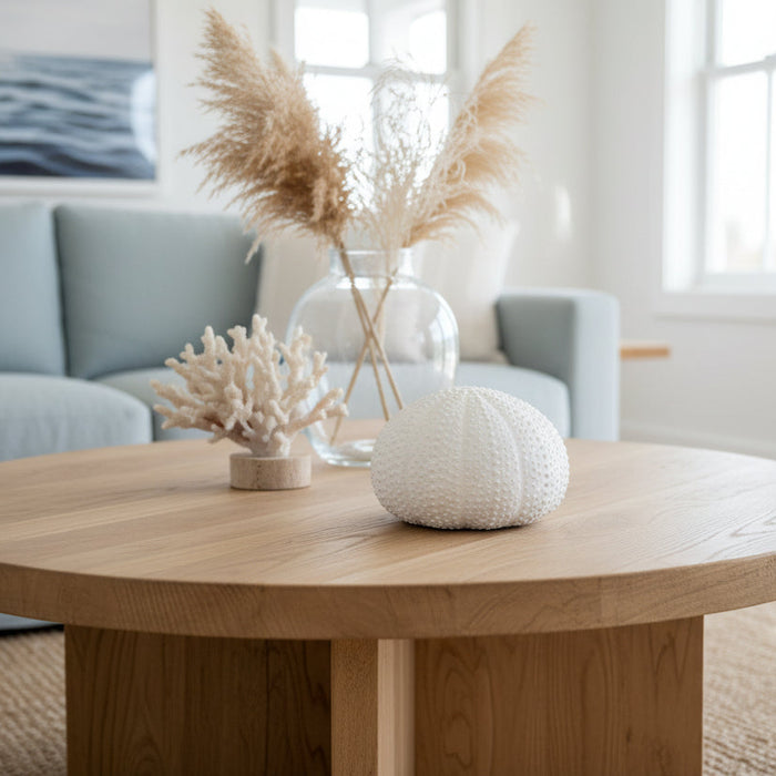 DECORATIVE SEA URCHIN SCULPTURE FOR COASTAL BEACH HOUSE INTERIORS
