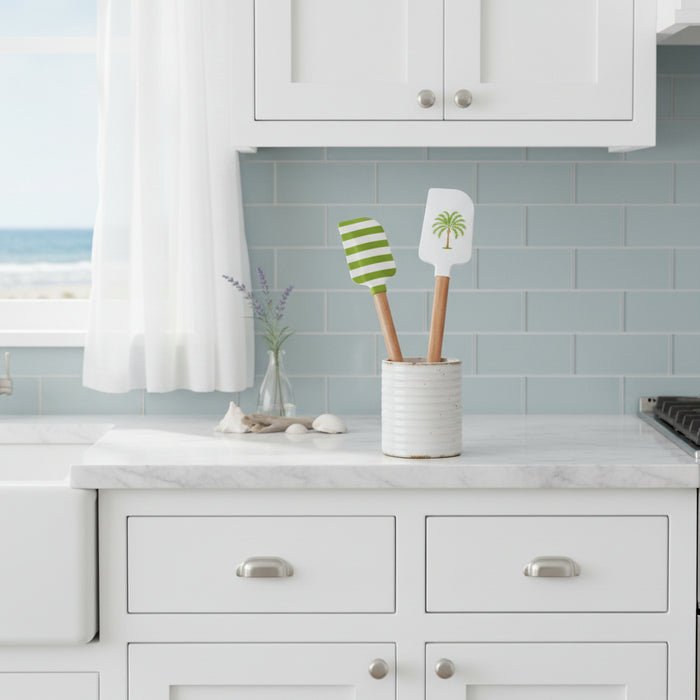 Palm tree silicone spatula set 34 cm coastal kitchen utensil decorative tropical cooking tool with printed spatula head