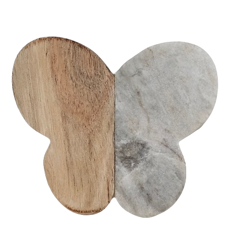 Butterfly Marble + Wood Coaster Set of 4