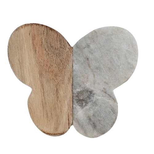 Papillon Marble and Wood Coaster Set of 4