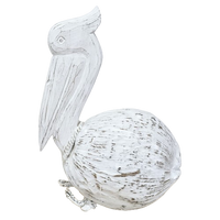 Coastal Rustic Sitting Wooden Pelican | White