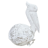 Coastal Rustic Sitting Wooden Pelican | White