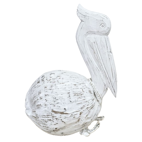 Coastal Rustic Sitting Wooden Pelican | White