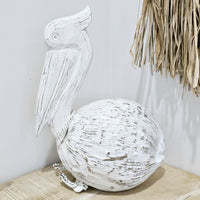 Coastal Rustic Sitting Wooden Pelican | White