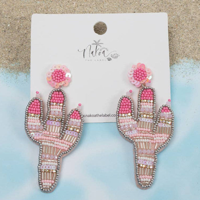 Pink Cactus Beaded Earrings