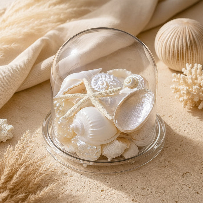 Elevate your home with our Premium Shell Pack in pearl tones. Hand-packed natural shells in creamy white and luminous hues for elegant coastal décor.
