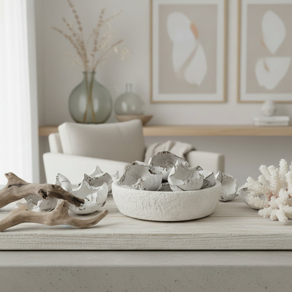 Preservied White Palm Cap decor accessory for beach house and coastal home interiors