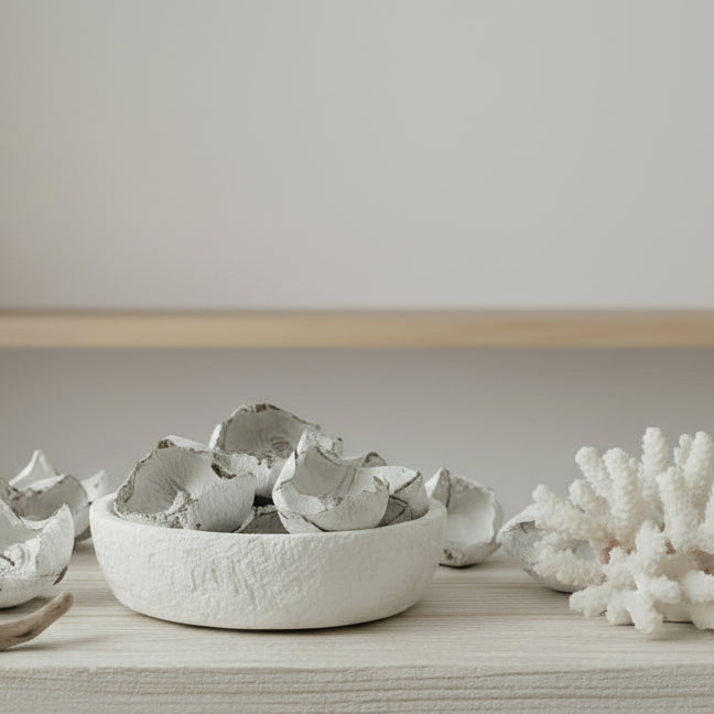Preservied White Palm Cap decor accessory for beach house and coastal home interiors