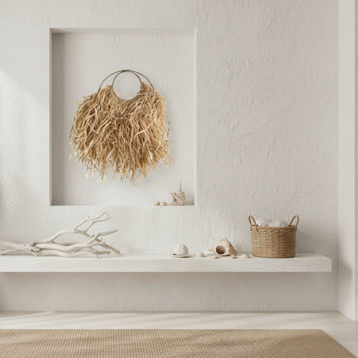 Balinese handmade raffia wall hanging for coastal boho home decor