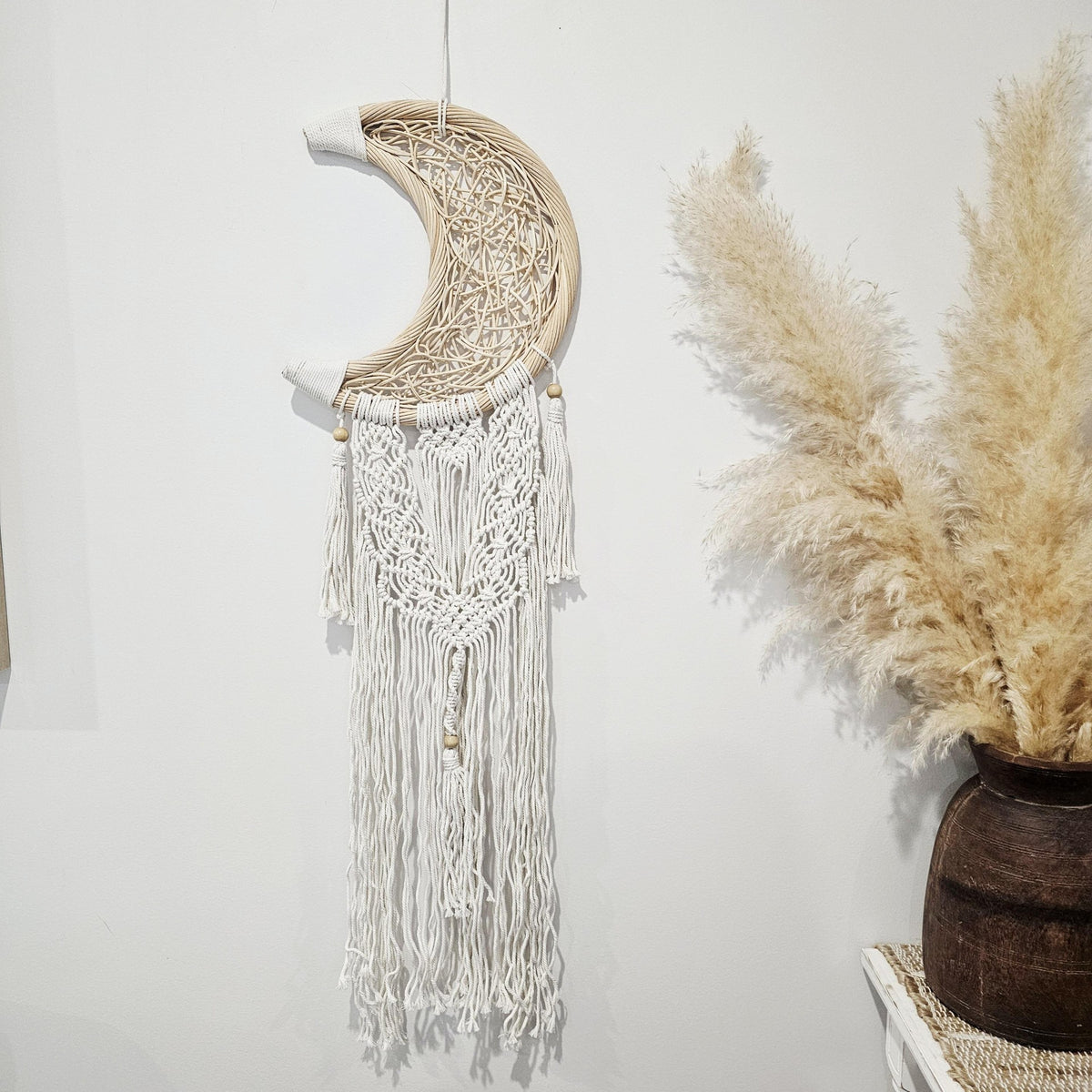 Rattan Moon and Macrame Dreamcatcher
