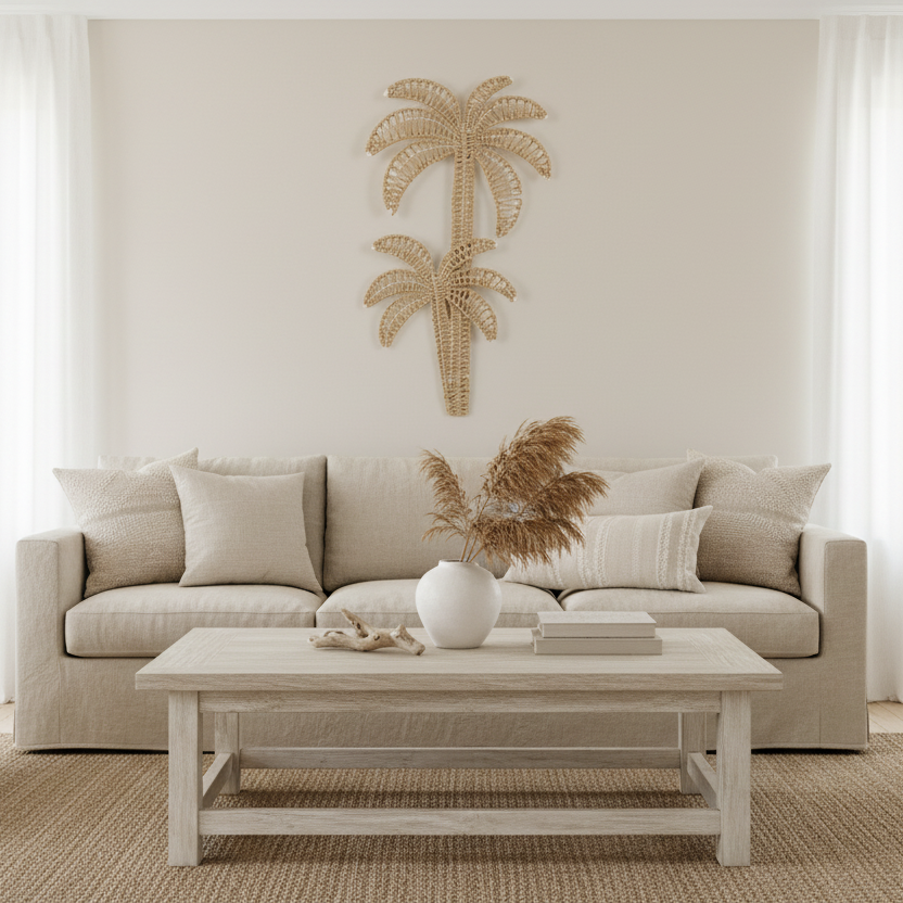 Rattan_Palm_Tree_Wall_Hanging Coastal Wall art for beach house