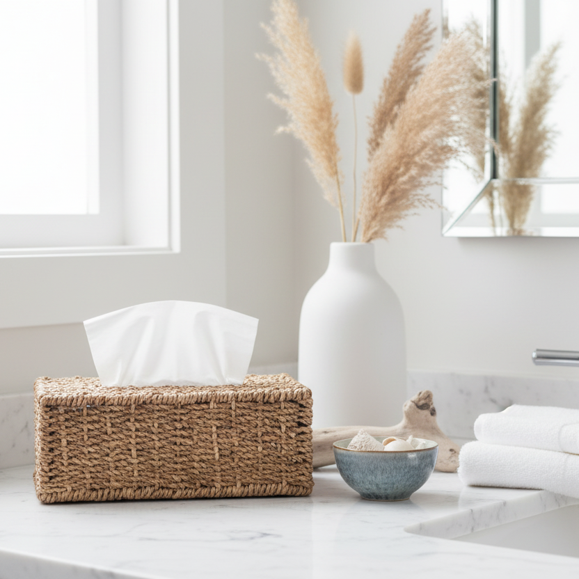 Rattan Tissue Box Rectangle Cover | Natural