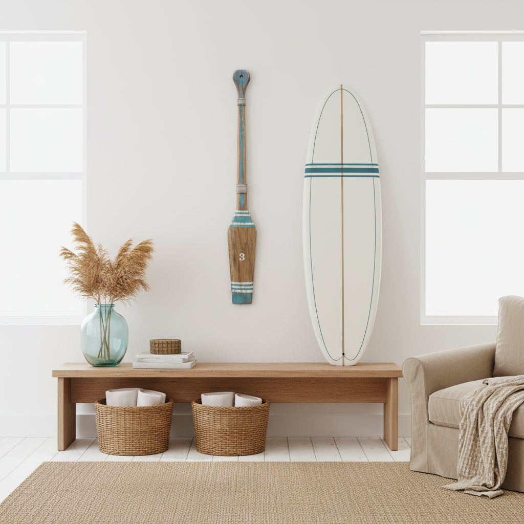 Reclaimed wooden oar 90 cm natural timber coastal Hamptons wall decor nautical home accent