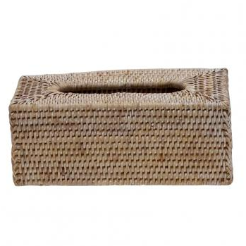 Luxe Coastal Home Rattan Tissue Box Whitewash