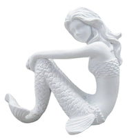 White Mermaid Sculpture Sitting Side