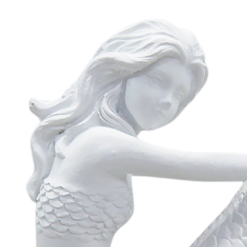 White Mermaid Sculpture Sitting Side