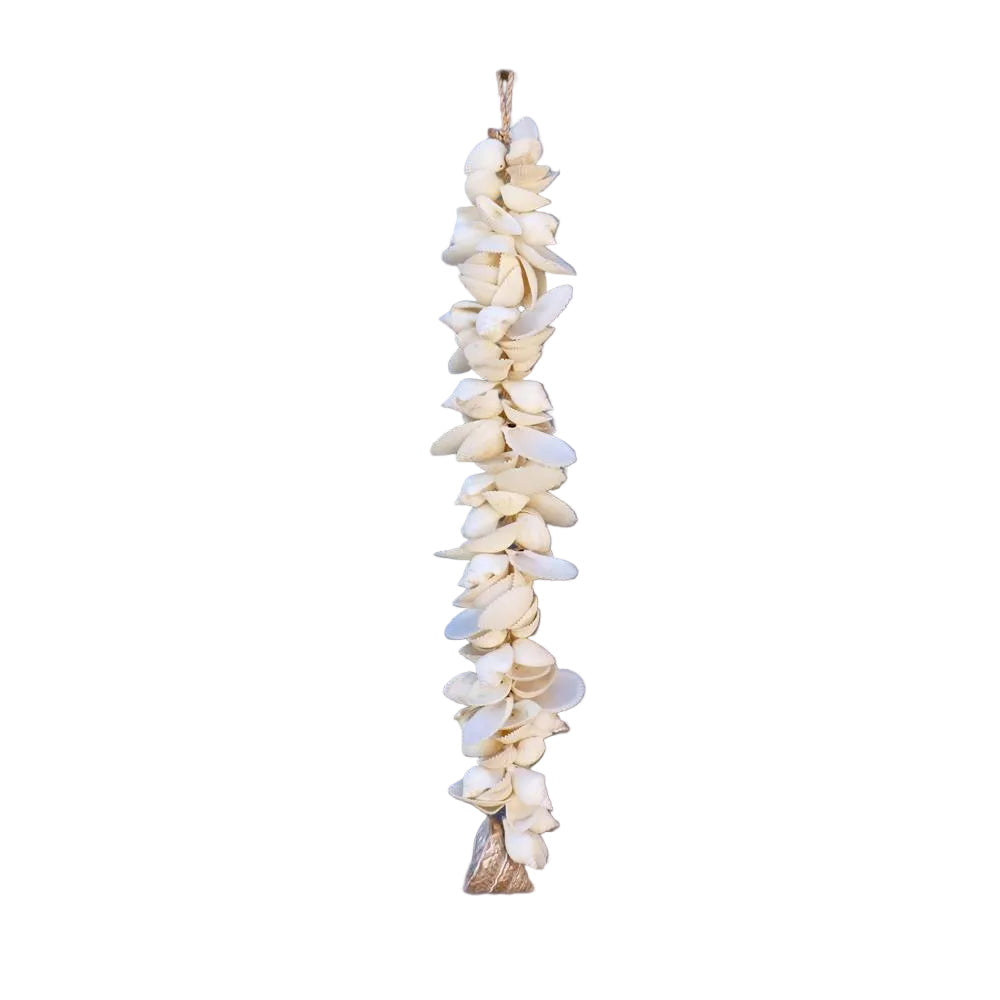 Handcrafted sea shell wall tassel made with white and pearl shells, natural rope and a pearlised shell. A beautiful coastal home décor accent in 40cm or 60cm.