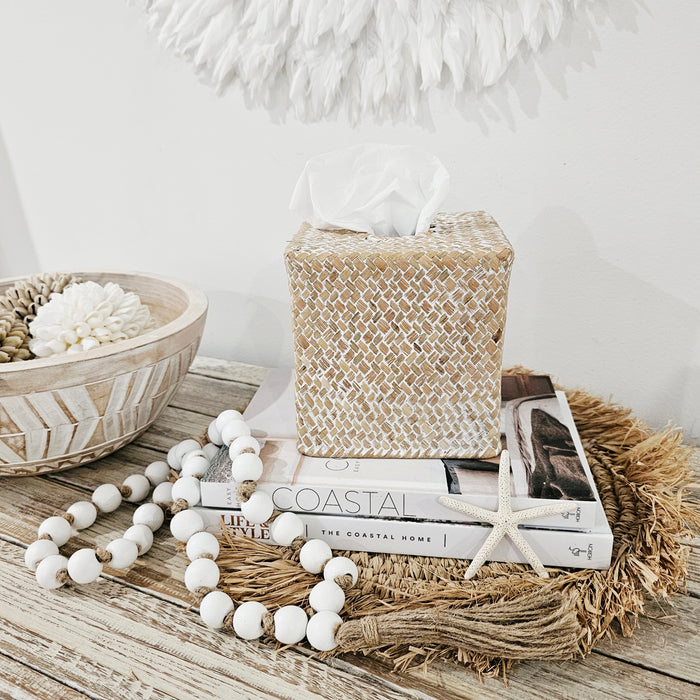 Seaside Whitewash Tissue Box Square