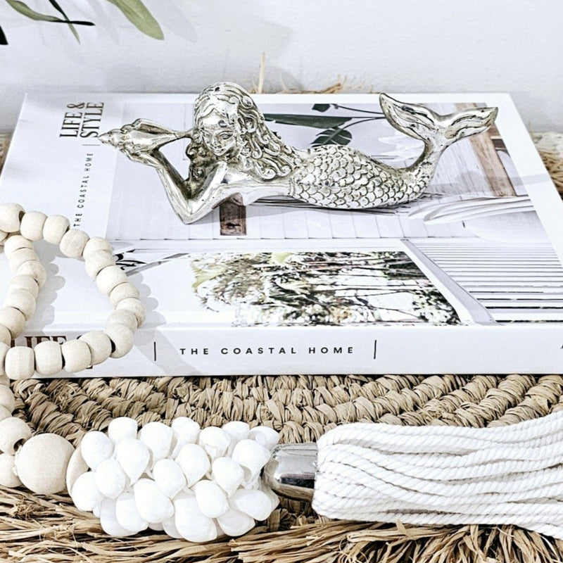 Mermaid Laying with Conch Shell | Silver