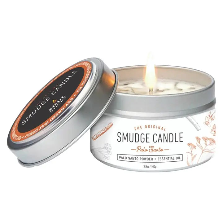 Sacred Smudge soy candle with palo santo fragrance for cleansing negative energy