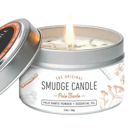 Sacred Smudge soy candle with palo santo fragrance for cleansing negative energy