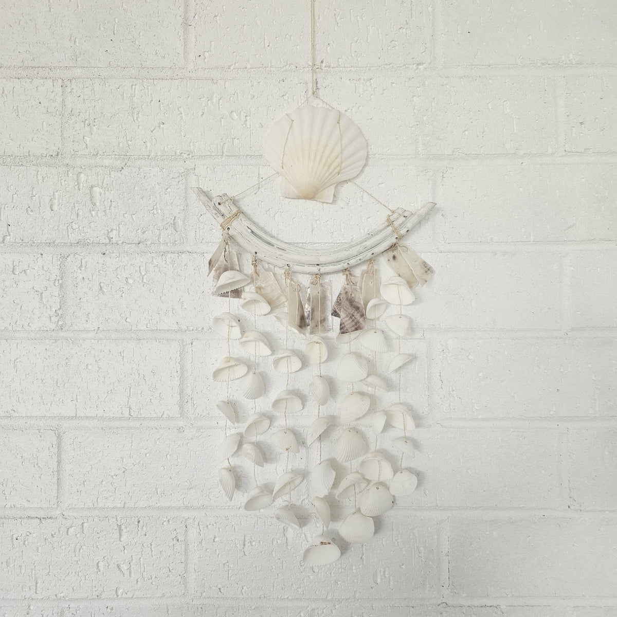 Solange White Rattan and Shell Wind Chime Wall Hanging