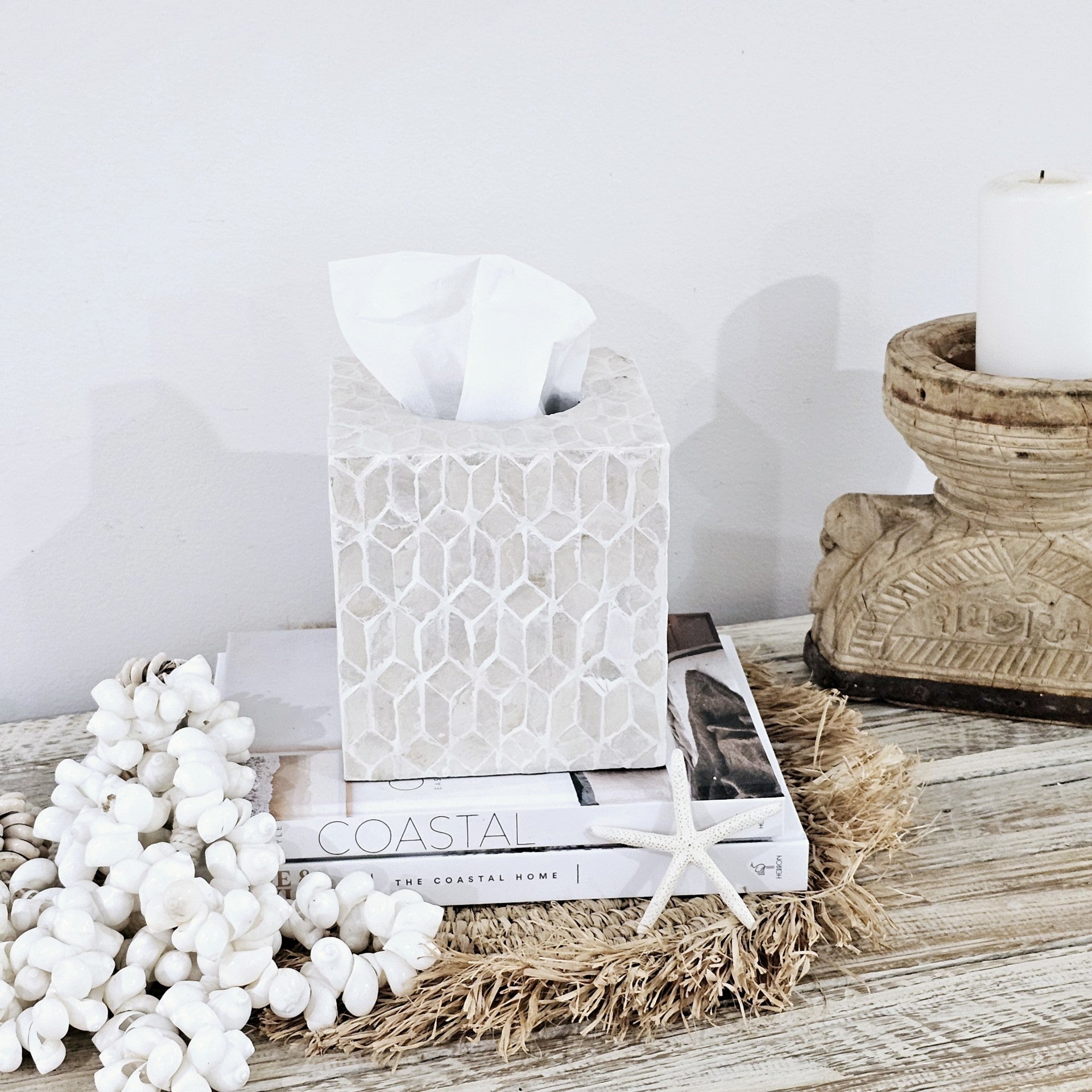 Shell Inlay Square Tissue Box - Luxe Coastal Home