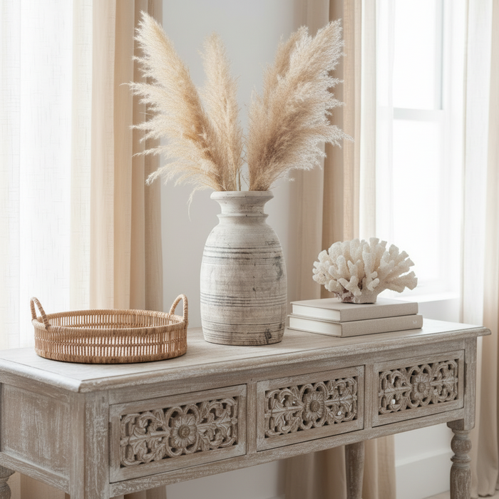 Vintage Indian Bleached Wooden Pot unique one of a kind statement decor piece for coastal boho and beach house interiors
