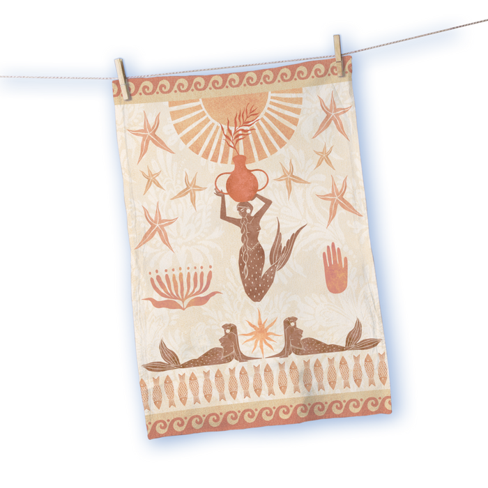 Mermaid Stamp Print Tea Towel
