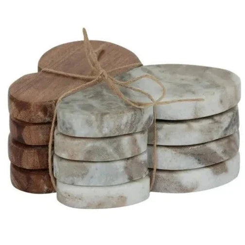 Papillon marble and wood coaster set