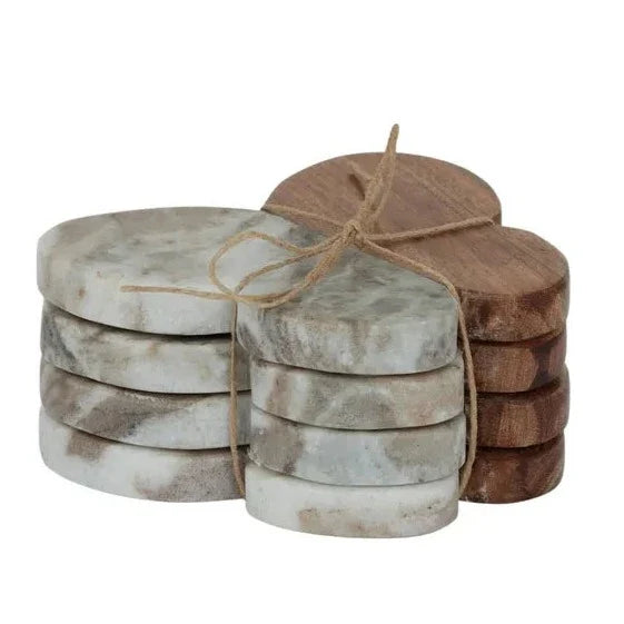 Papillon marble and wood coaster set