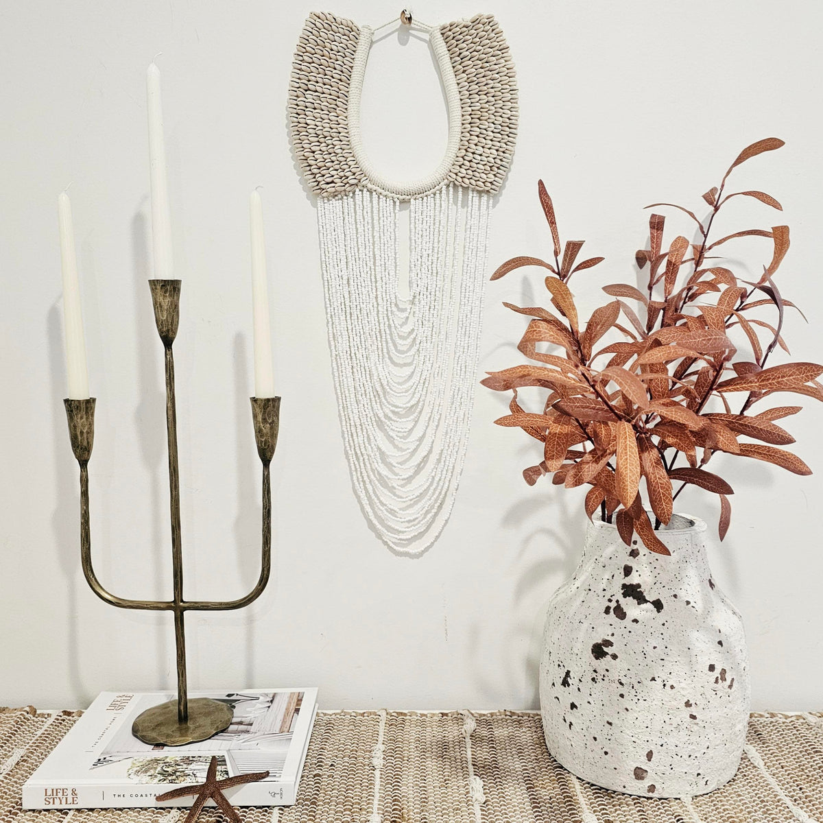 Talia Shell and Bead Wall Hanging | White