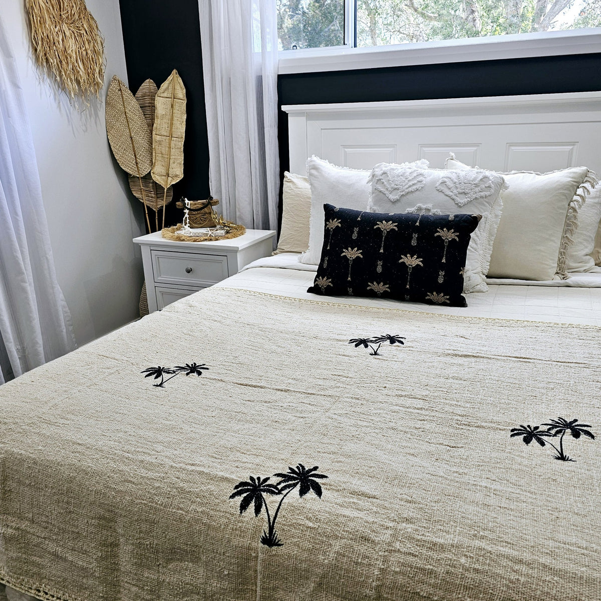 Bora Bora Palm Tree Bed Runner Throw Blanket | Black