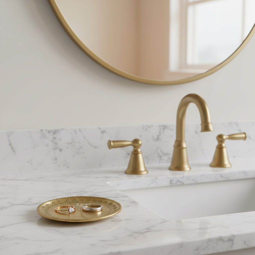 Keep jewellery, keys, and small treasures beautifully organised with the Palm Oasis Trinket Dish. Crafted from gold resin with a handcrafted rim, it's the perfect decorative catch-all for any home.