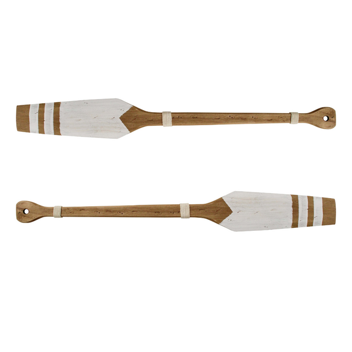 Triple Stripe Wooden Oar Set of 2 | White