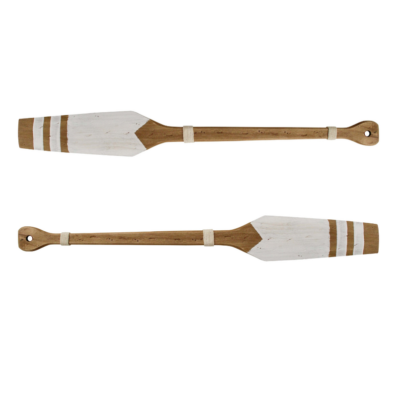 Triple Stripe Wooden Oar Set of 2 | White