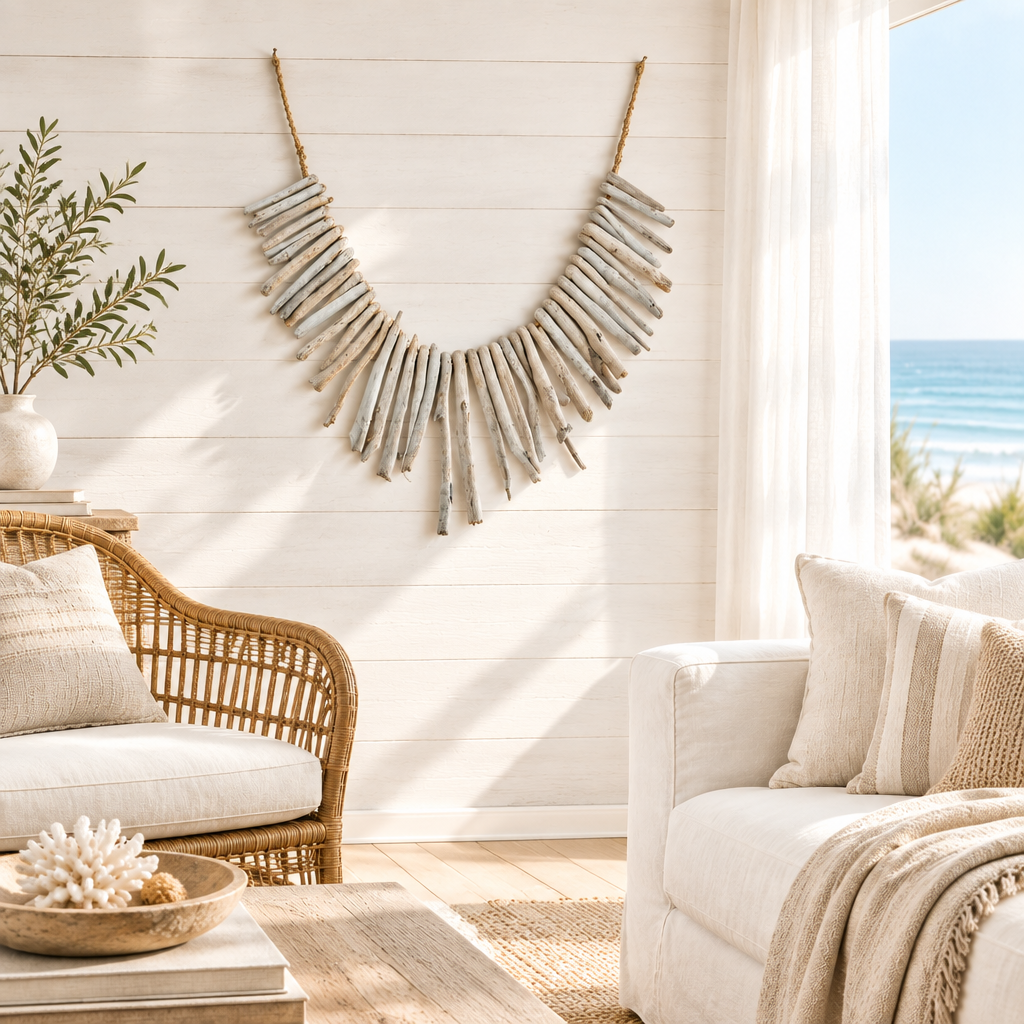 Saltwash Driftwood Garland – hand crafted whitewashed driftwood on natural twine