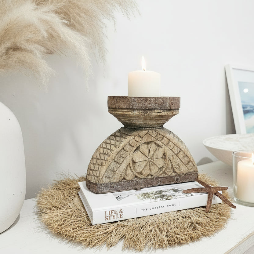 Vintage Indian Seeder Candle unique home decor for coastal beach house interiors